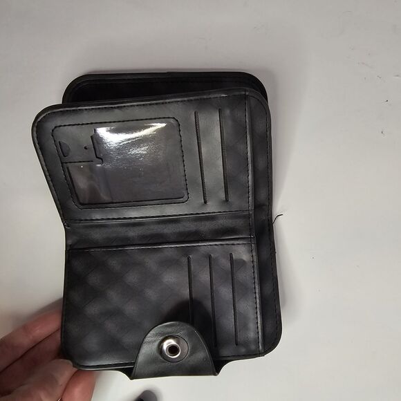 501 Mens Bense Wallet Black With Brown Riveted Snap Closure Credit Card H0358 - Picture 4 of 9